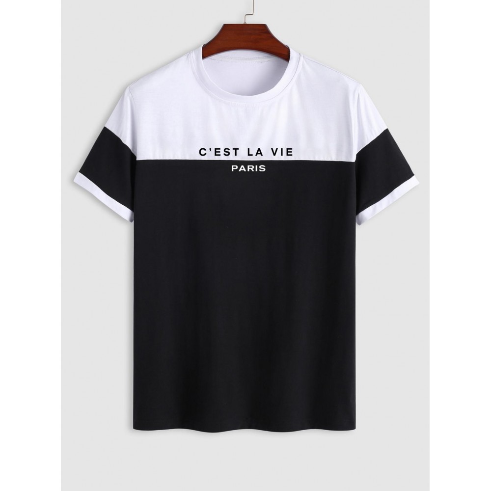 Short Sleeves C'EST LA VIE PARIS Colorblock Two Tone T Shirt Short Sleeves C'EST LA VIE PARIS Colorblock Two Tone T Shirt