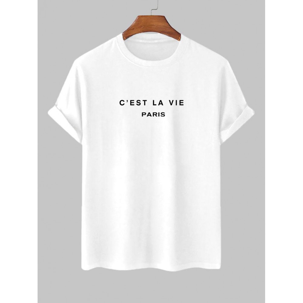 Men's Short Sleeve Crew Neck C'EST LA VIE PARIS Letter Printed Casual Summer T-shirt Men's Short Sleeve Crew Neck C'EST LA VIE PARIS Letter Printed Casual Summer T-shirt