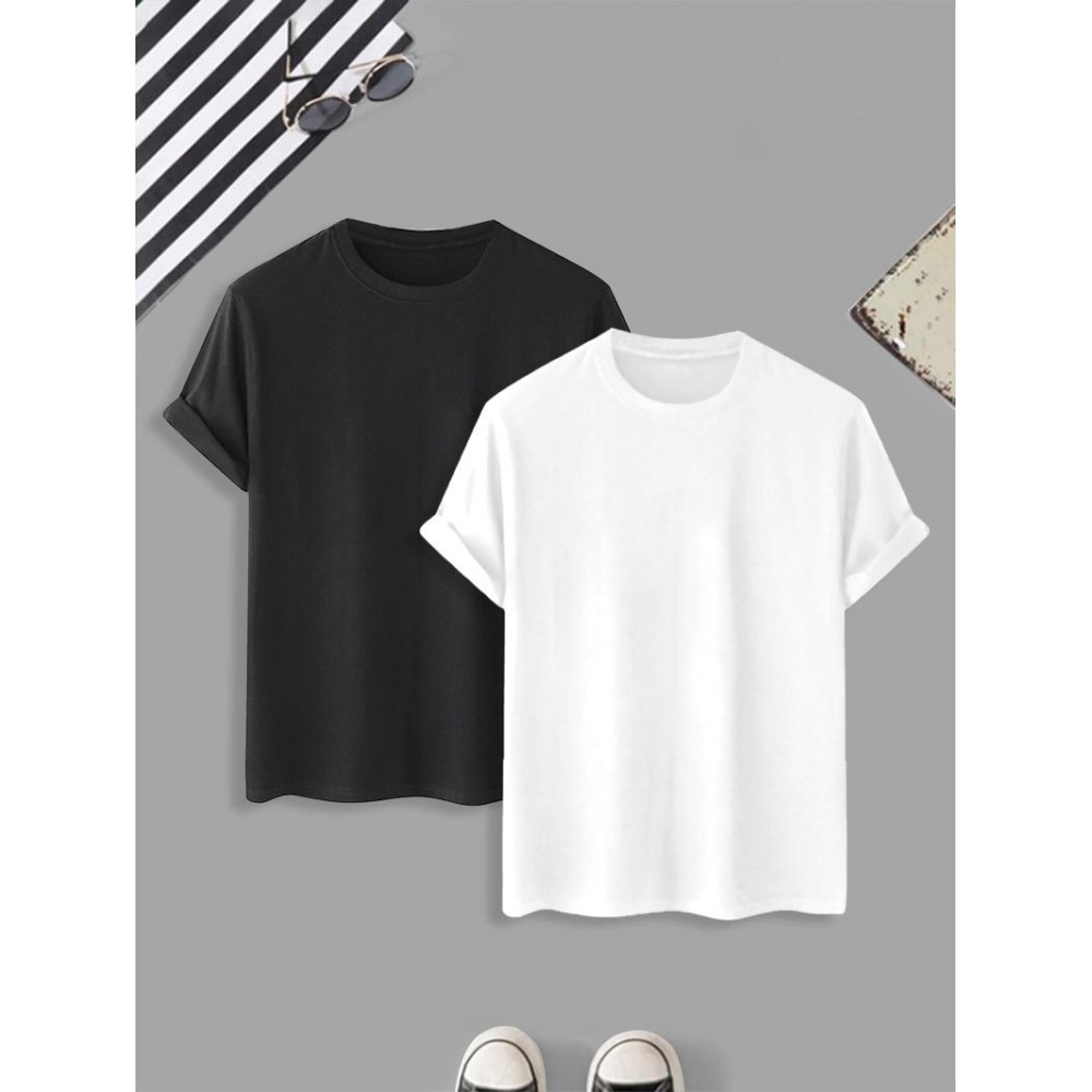 2Pcs Plain Solid Basic T-shirt 2Pcs Plain Solid Basic T-shirt