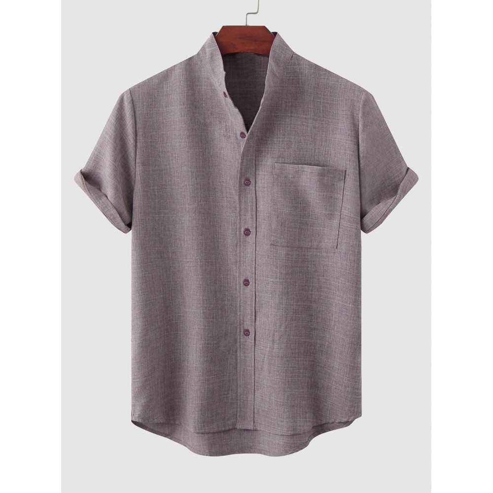 Solid Color Cotton Linen Textured Front Pocket Shirt Solid Color Cotton Linen Textured Front Pocket Shirt
