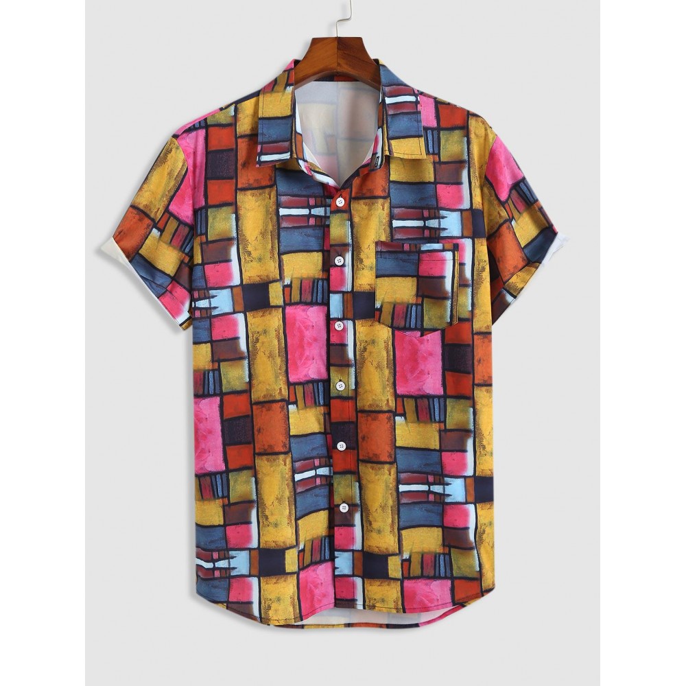 Rectangular Graphic Print Short Sleeve Pocket Shirt Rectangular Graphic Print Short Sleeve Pocket Shirt